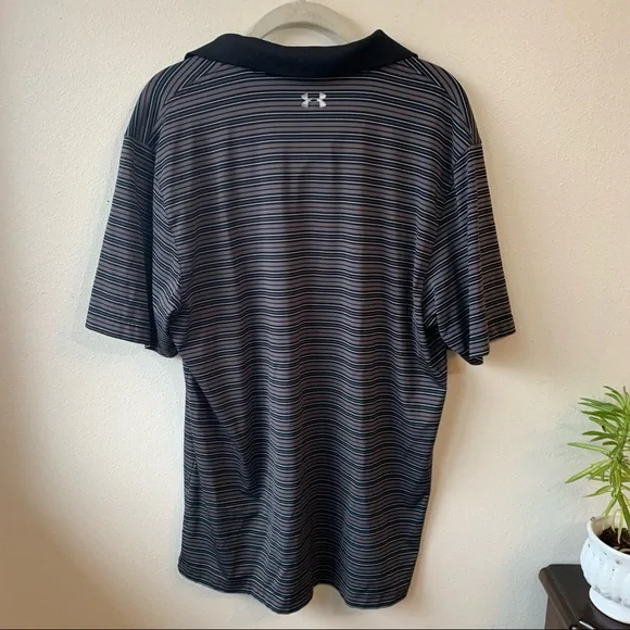 Under Armour Men’s HeatGear Large Black Gray Striped Golf Polo - Picture 2 of 4